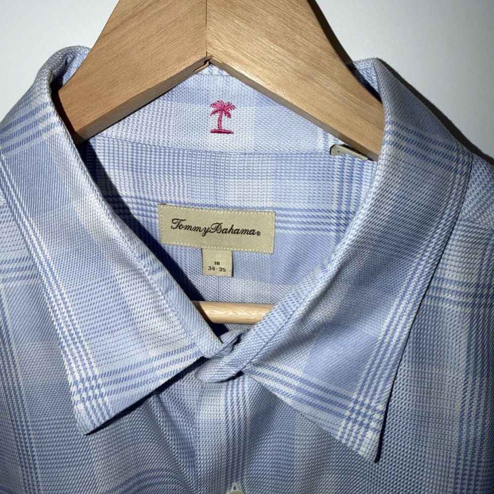 Tommy Bahama Dress Shirt Plaid Cotton Mens 18 34/35 Blue Resort Classic Office - Picture 4 of 9
